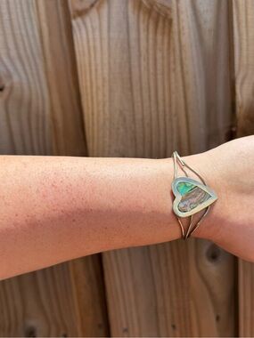 Abalone Heart Accent Silver Bracelet - Multicolor